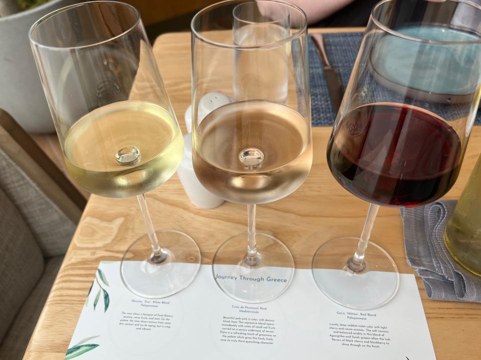 three glasses of wine from amare in disney world