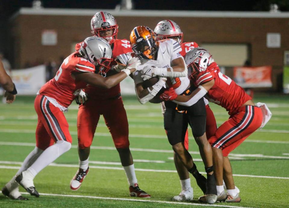 South Pointe defense brings down Chambers’ Braylon Vinson Friday, Aug. 11, 2023 in Rock Hill, S.C.