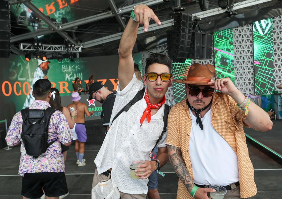 People hang out at the Heineken House at the Coachella Valley Music and Arts Festival at the Empire Polo Club in Indio, Calif., Sat., April 22, 2023. 