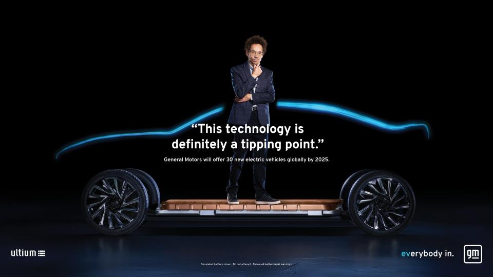 Author of "The Tipping Point" Malcolm Gladwell is featured in GM's new ad campaign promoting electric vehicles.