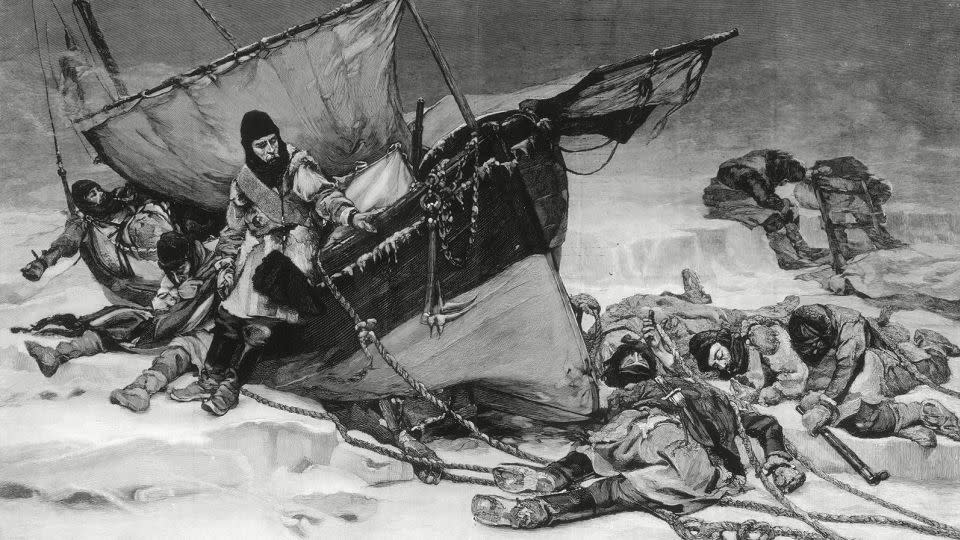 Engraving showing the end of Sir John Franklin's ill-fated Arctic expedition, taken from a painting by W. Thomas Smith exhibited in the Royal Academy in 1896.  - Historia/Shutterstock