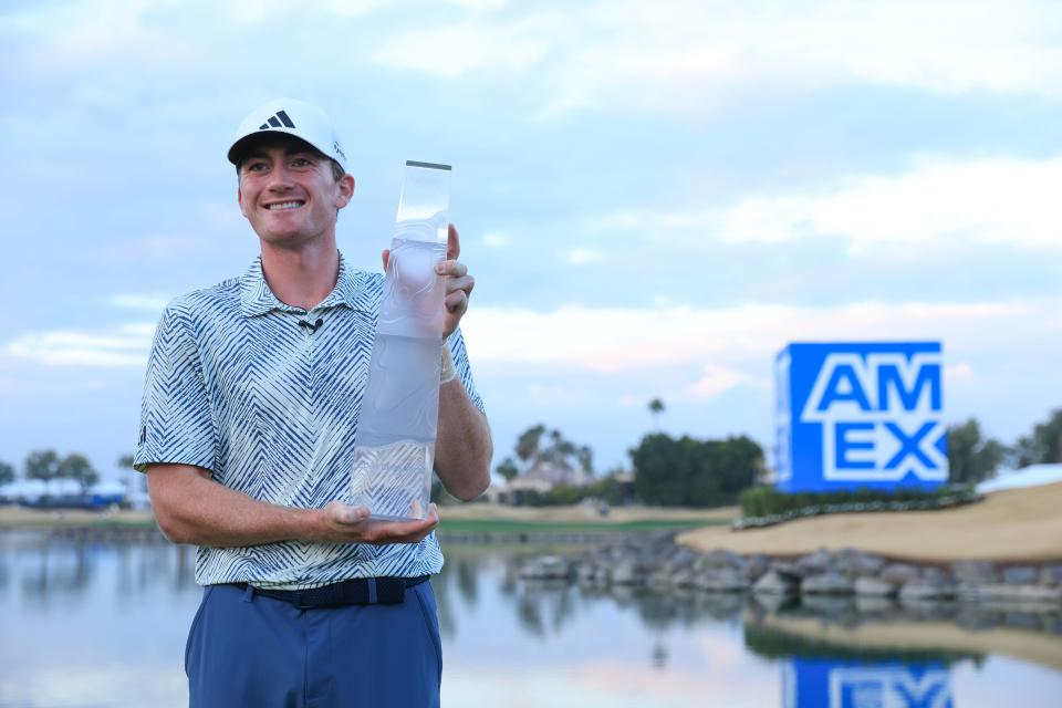 Nick Dunlap poses the trophy after winning the 2024 American Express at Pete Dye Stadium Course in La Quinta, California. (Photo: Sean M. Haffey/Getty Images)