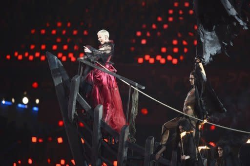 Annie Lennox performs 'Little Bird' during the closing ceremony of the 2012 London Olympic Games at Olympic Stadium on August 12, 2012 in London. Rio de Janeiro will host the 2016 Olympic Games