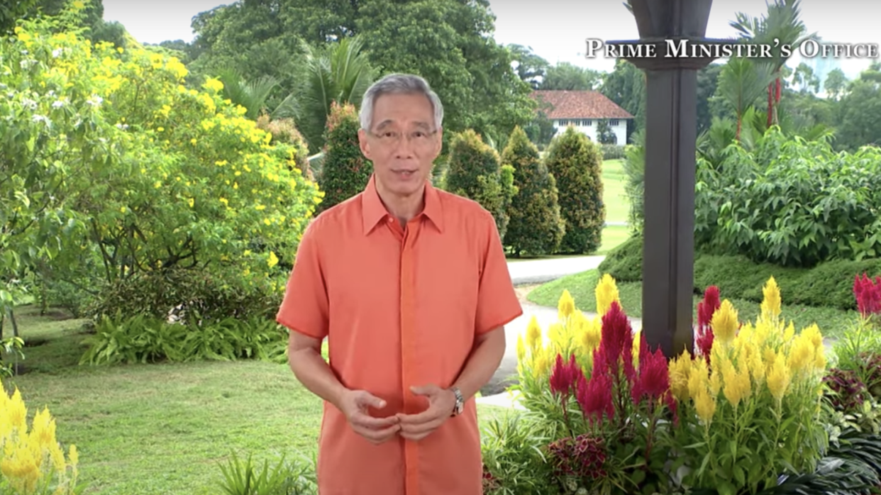 Prime Minister Lee Hsien Loong delivered his National Day 2020 message at the Istana. (SCREENSHOT: Prime Minister's Office/YouTube)