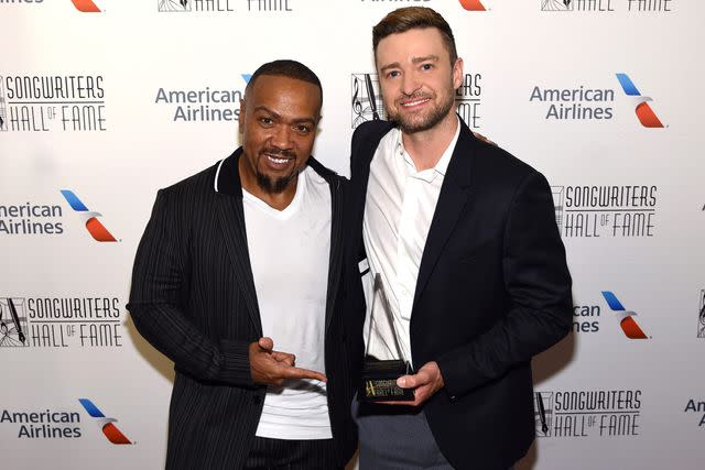 Larry Busacca/Getty for Songwriters Hall Of Fame Timbaland and Justin Timberlake in June 2019