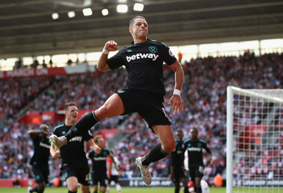 Javier Hernandez celebrates his second goal – but it was all in vain
