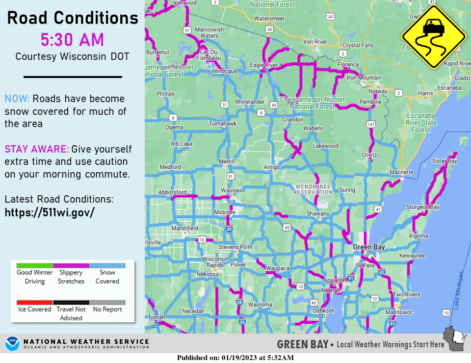 A winter snowstorm caused slippery roads across northeastern Wisconsin on Jan. 19, 2023.