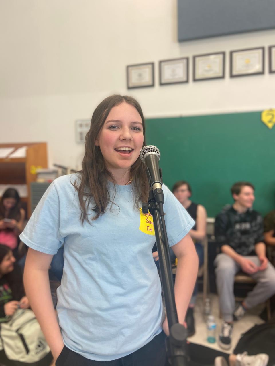 Zoe Poulin sings the role of Viola in rehearsal for Clarkstown North High School's production of "Twelfth Night."