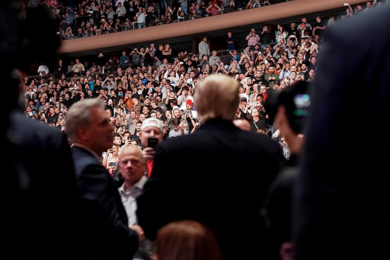 U.S. President Donald Trump arrives to watch a mixed martial arts fight in Madison Square Garden in New York, New York.