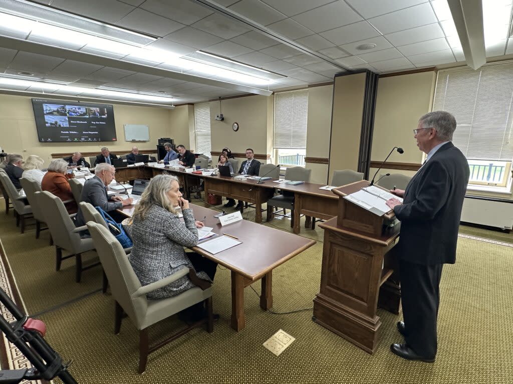 Whitefish attorney Jim Ramlow provides a presentation on the constitution to the Senate Select Committee on Judicial Oversight and Reform on Monday, April 29, 2024. (Photo by Blair Miller, Daily Montanan)