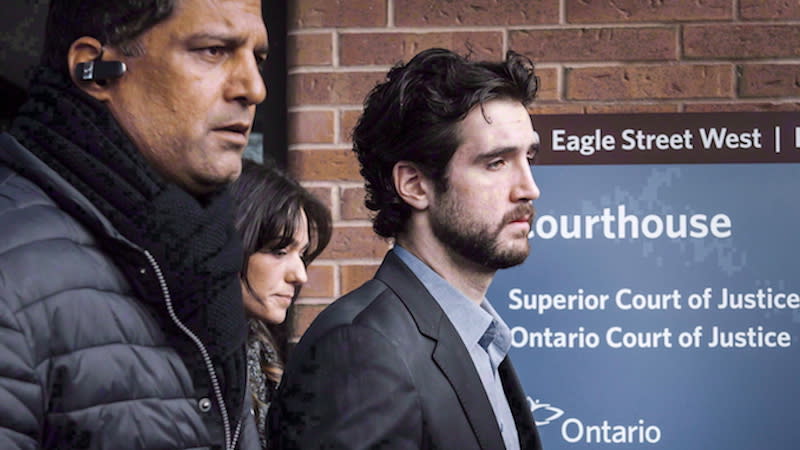 Marco Muzzo, right, is seen here in Newmarket, Ont., on Feb. 4, 2016. Muzzo was sentenced to 10 years in prison after pleading guilty to six charges in relation to a 2015 drunk driving incident that killed four people. Photo from The Canadian Press.