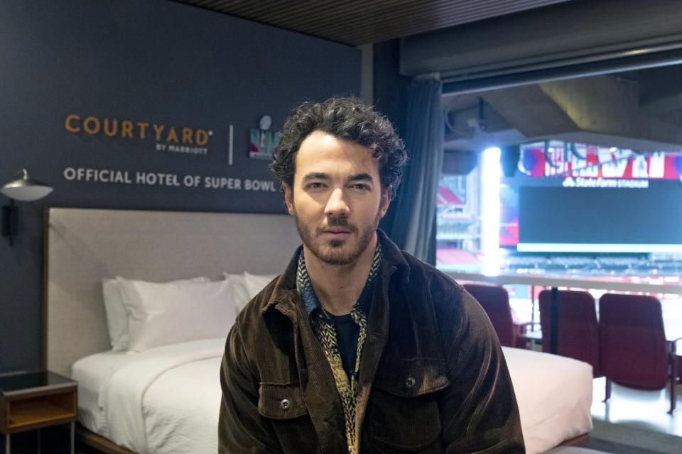 Musician Kevin Jonas talks about the Jonas Brothers' upcoming album and the Courtyard by Marriott Super Bowl sleepover suite at State Farm Stadium in Glendale on Feb. 3, 2023, where contest-winning fans will spend the night and wake up on Super Bowl Sunday.