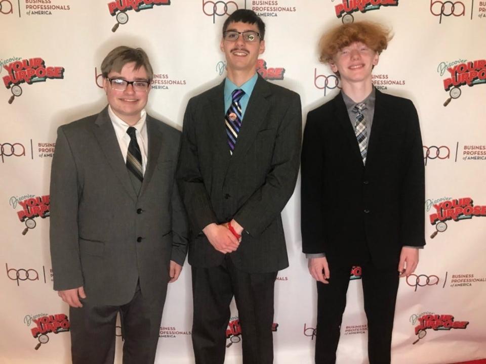 From left, Pioneer students Brice Browning Jr., Devon Fallen Jr. and Gabriel Melvin Jr. recently earned awards at the Business Professionals of America National Leadership Conference in Anaheim, California.