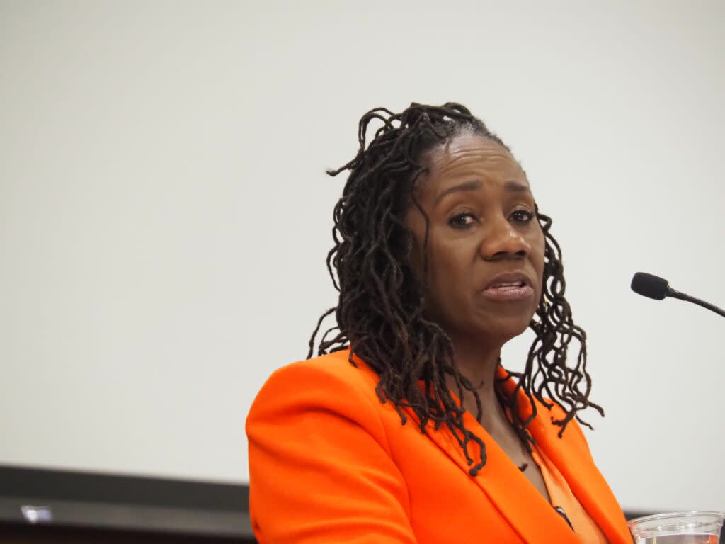 Sherrilyn Ifill, a professor at Howard Law School and former president of the NAACP Legal Defense Fund, spoke about the promise and reality of the Brown v. Board of Education decision issued by the U.S. Supreme Court in 1954 declaring unconstitutional the nation's separate-but-equal education system. (Tim Carpenter/Kansas Reflector)