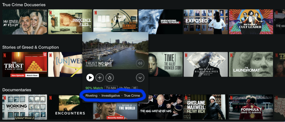 A screenshot highlighting Netflix’s Tags<cite>Netflix.com</cite>