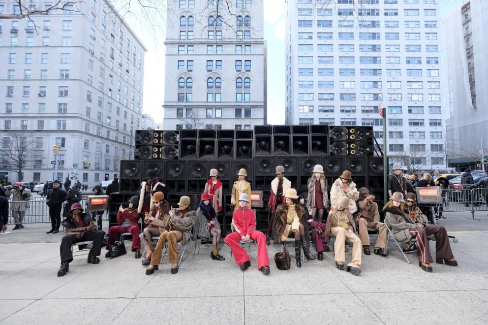 The finale of the show as the models sat casually in unison against the New York City backdrop