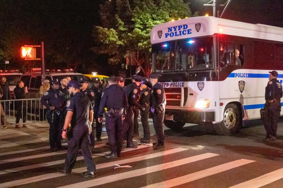 A group of NYPD officers at City College of New York in West Harlem on April 30, 2024. William Miller