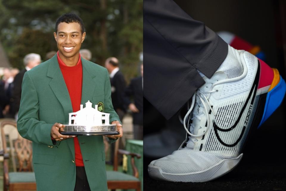 tiger woods wearing nike zoom sneakers, tiger woods wins major tournament