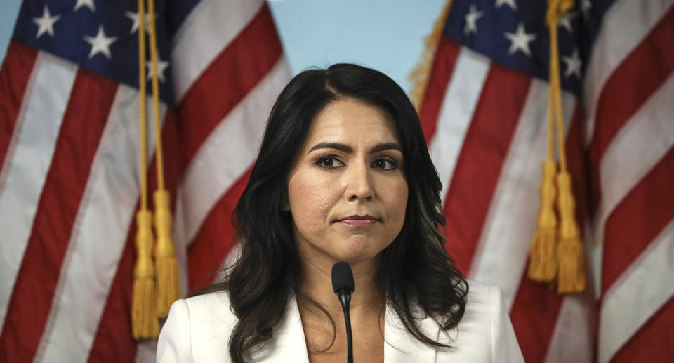 Democratic presidential candidate Rep. Tulsi Gabbard (D-HI) speaks during a press conference at the 9/11 Tribute Museum in Lower Manhattan on October 29, 2019 in New York City.  (Photo: Drew Angerer/Getty Images)