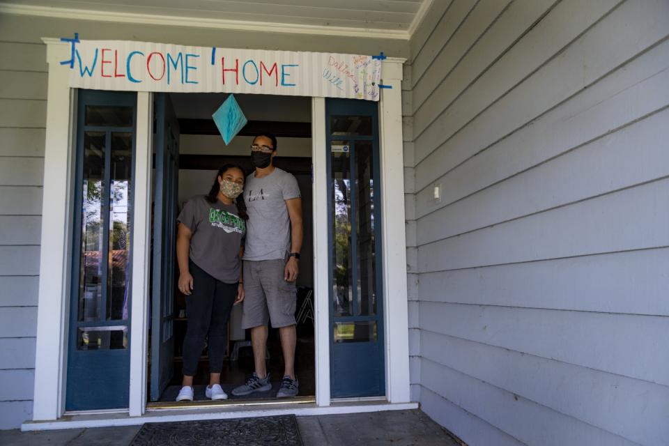 Will Furbush and his daughter Dalina, 14, arrived home to an empty house, but a welcome home banner greeted them.