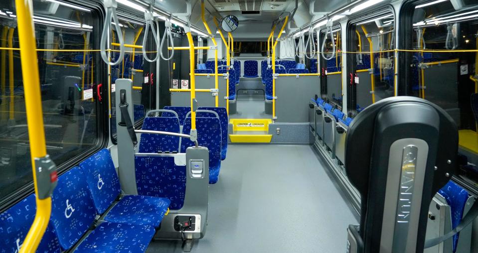 A look inside the newest Milwaukee County Transit System electric bus, called MCTS Connect, on Thursday in downtown Milwaukee.