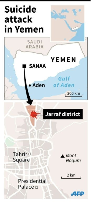Map locating a twin suicide attack in northern Sanaa