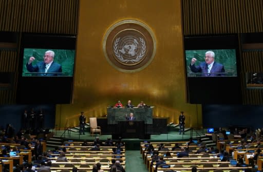 Palestinian president Mahmud Abbas appears in September 2018 at the UN, which upgraded Palestine to non-member observer state in 2012