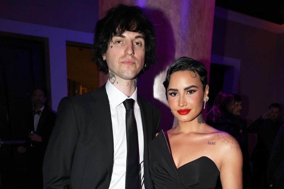 <p>Johnny Nunez/Getty</p> Jordan Lutes and Demi Lovato attend the Pre-GRAMMY Gala & GRAMMY Salute to Industry Icons Honoring Julie Greenwald and Craig Kallman on February 04, 2023 in Los Angeles, California.