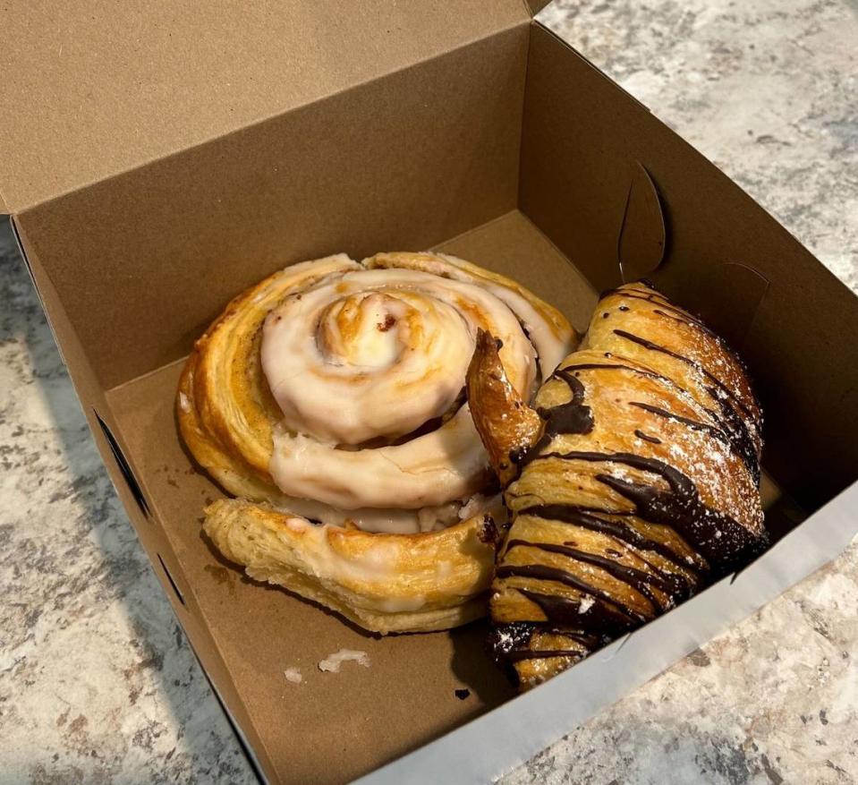 The chocolate croissant and cinnamon roll from Zoe’s Bakery and Coffee Shop in Biloxi, Mississippi.