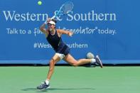 Aug 19, 2017; Mason, OH, USA; Garbine Muguruza (ESP) serves against Karolina Pliskova (CZE) during the Western and Southern Open at the Lindner Family Tennis Center. Mandatory Credit: Aaron Doster-USA TODAY Sports