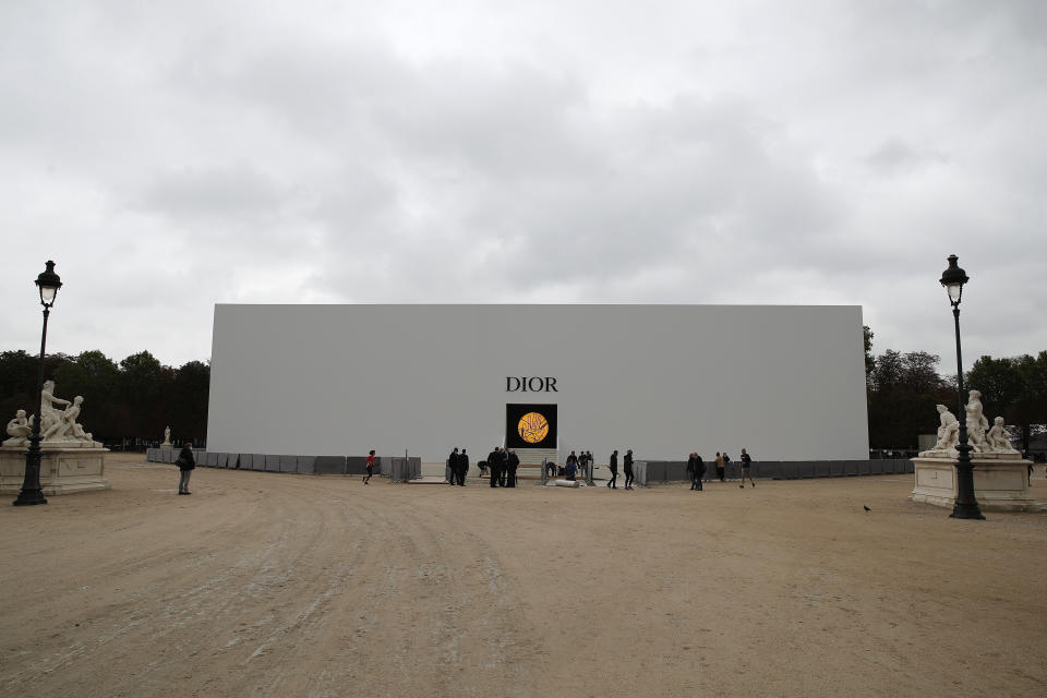 The venue of Dior's Spring-Summer 2021 fashion collection is pictured Tuesday, Sept. 29, 2020 before the show during the Paris fashion week. (AP Photo/Francois Mori)