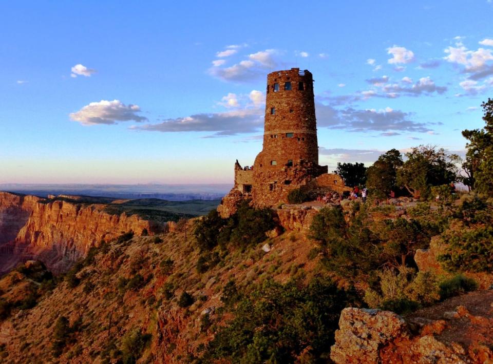 The Desert View Watchtower was originally built in 1932 by architect Mary Colter, in collaboration with Hopi artisans.