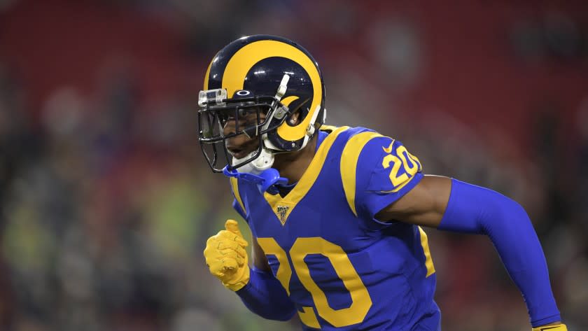 Los Angeles Rams cornerback Jalen Ramsey in an NFL football game against the Seattle Seahawks Sunday, Dec. 8, 2019, in Los Angeles. (AP Photo/Kyusung Gong)