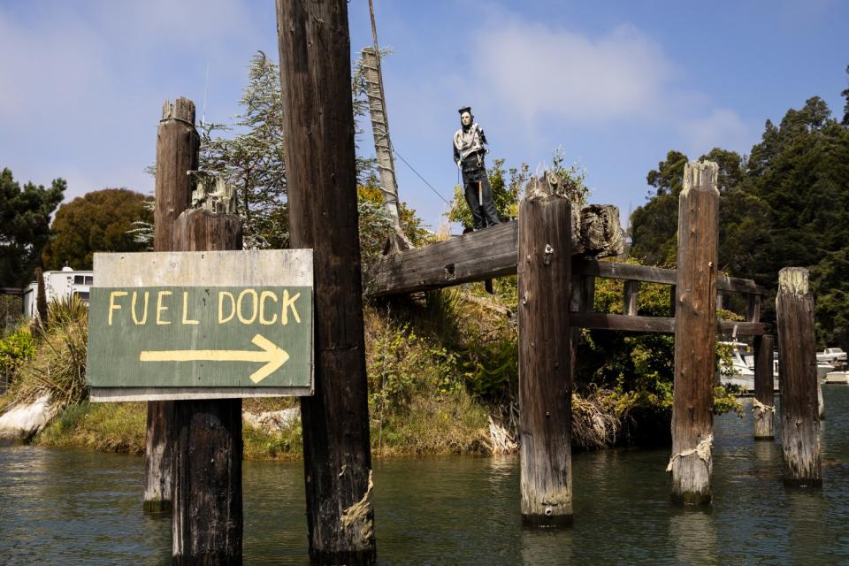 The entrance to Dolphin Cove, which has a fueling dock, on the Noyo River