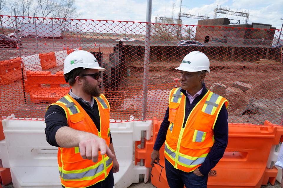 Kris Kolluri, president and CEO of the Gateway Development Commission, tours the construction taking place along Tonnelle Avenue in North Bergen, NJ on Monday April 15, 2024. Kolluri looked over construction plans and toured the site for the Gateway project, which is to build two new rail tunnels into New York City.