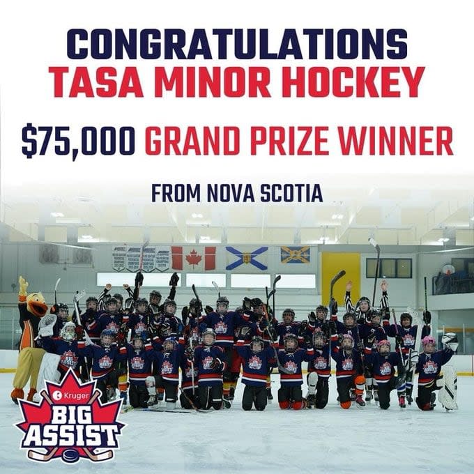 TASA minor hockey has won the top prize in the regional Kruger Big Assist contest. (Kruger/TASA Minor Hockey - image credit)
