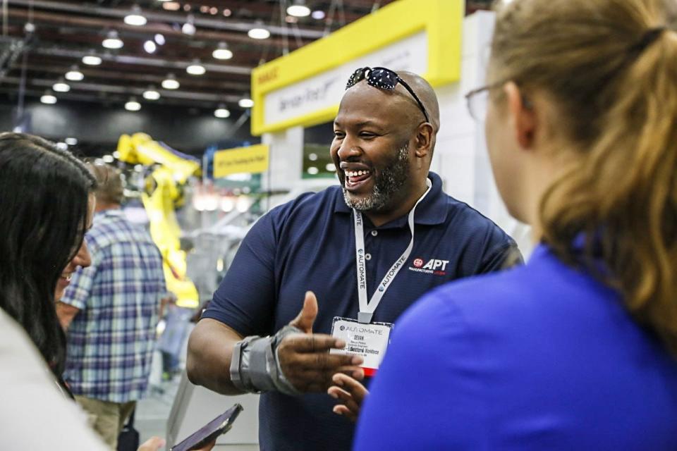 DeVan K. Peters, a controls engineer at APT Manufacturing Solutions and a veteran who started learning about automation during his career in the military, shares his thoughts on the value of robotics to handle labor shortages in this panel on automation career pathways at Automate 2022, North America's largest event on automation and robotics.