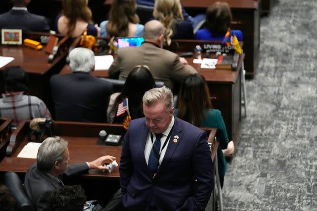 Arizona Sen. Anthony Kern (R-Glendale) turns his back on Gov. Katie Hobbs (D) as she delivers the State of the State address on Jan. 8.