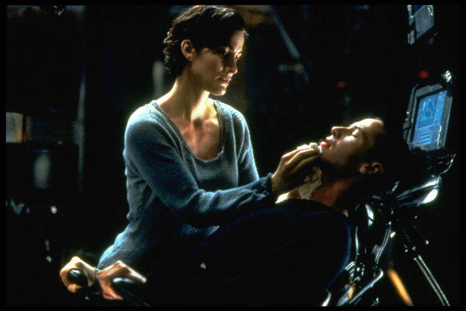 Moss and Keanu Reeves in 1999's The Matrix.  (Photo: Ronald Siemoneit/Sygma/Sygma via Getty Images)