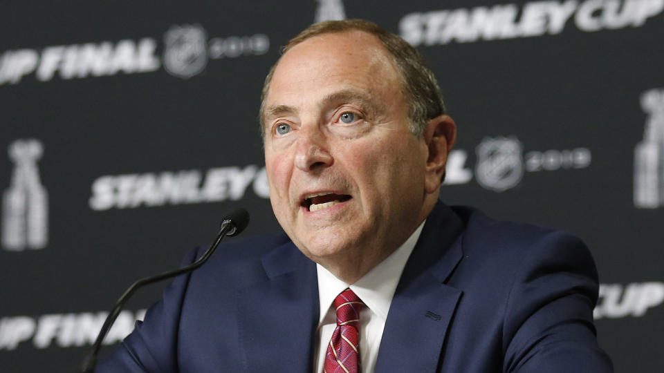 Gary Bettman offered the NHL's help with psychological services for Kyle Beach and his family. (Winslow Townson-USA TODAY Sports)