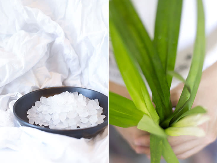 Subtly sweet rock sugar (left) and fragrant pandan leaves (right)