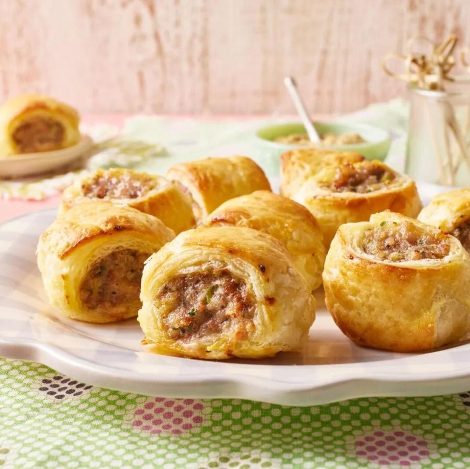 sausage rolls on white plate