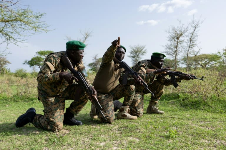 Des gardes forestiers et fauniques près de la base anti-braconnage du parc national de Zah Soo, le 12 juin 2024 à Binder, dans le sud-ouest du Tchad (Joris Bolomey)