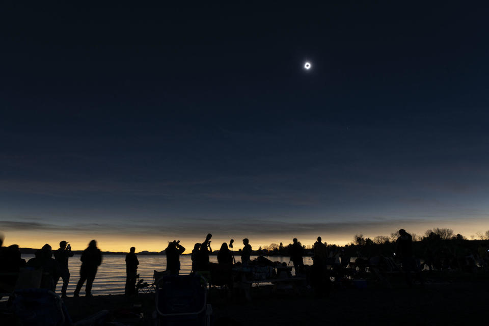 The moon covers the sun during a total solar eclipse across North America, in Magog, Quebec, Canada, on April 8, 2024. The next total solar eclipse that can be seen from a large part of North America won't come around until 2044. / Credit: STAN HONDA/AFP via Getty Images