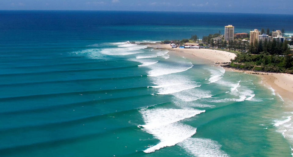 A undated supplied photo released Thursday Nov. 12, 2009 of The Superbank on the Gold Coast. The surf when at its best has unbroken waves running two kilometres from Hell's Kitchen at Snapper Rocks, past Rainbow Bay, Greenmount and Coolangatta to Kirra. (AAP Image/Supplied) NO ARCHIVING EDITORIAL USE ONLY