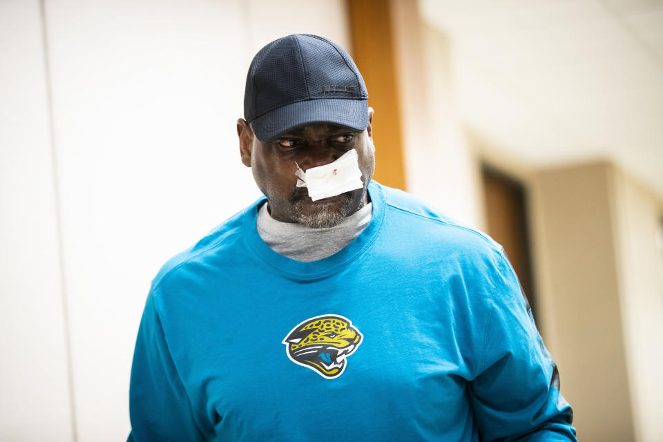 Gerald Goines, who was among four officers shot in the botched 2019 raid, arrives at the 338th District Criminal Court on Jan. 9, 2020, in Houston. (Photo: ASSOCIATED PRESS)