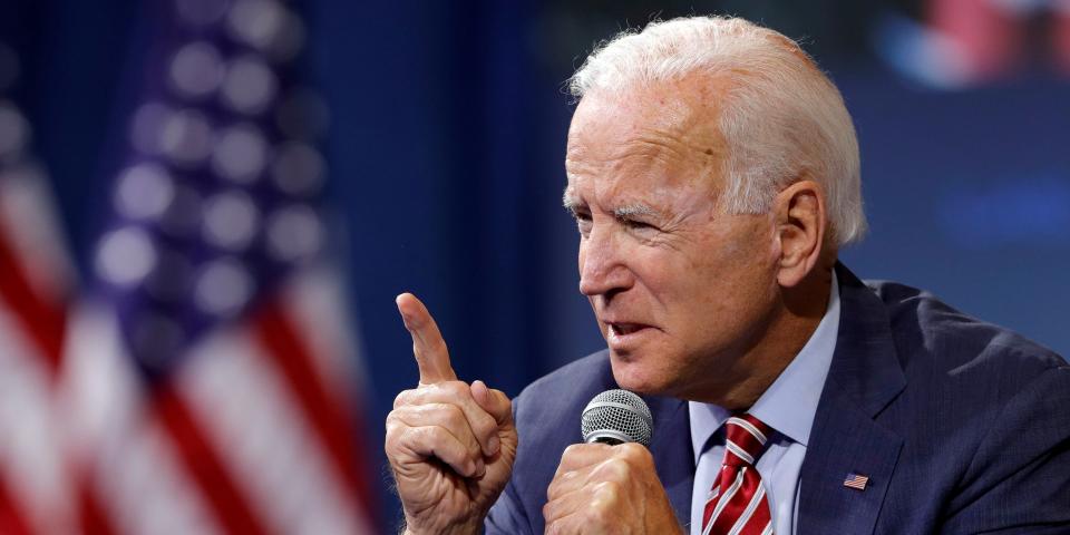 FILE PHOTO: U.S. Democratic presidential candidate and former U.S. Vice President Joe Biden speaks during a forum held by gun safety organizations the Giffords group and March For Our Lives in Las Vegas, Nevada, U.S. October 2, 2019.  REUTERS/Steve Marcus/File Photo