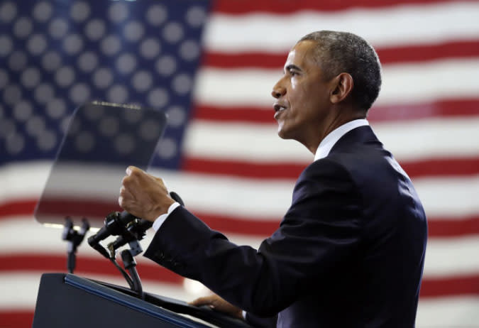 Der scheidende US-Präsident Barack Obama hält auf dem US Air Force Stützpunkt in Tampa, Florida, eine Rede zur Terrorismusbekämpfung. (Foto: Carolyn Kaster/AP)