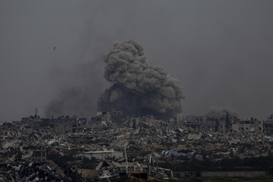 Smoke rises inside the Gaza Strip, as seen from southern Israel.