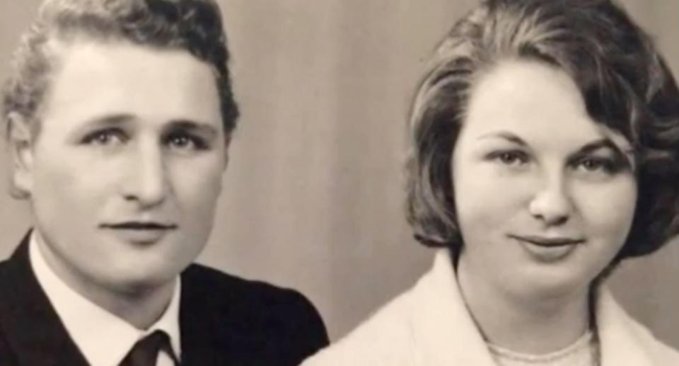 Rosemarie Earley and her husband, Eric, in a black and white image at the time they immigrated to Australia.